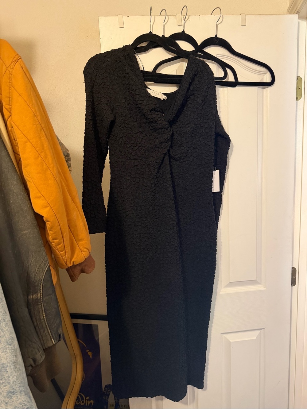 Astr Black Textured Twist-Front Midi Dress